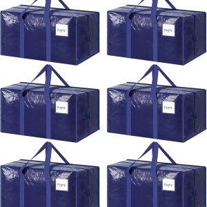 6 Pack Extra Heavy Duty Large Moving Bags with Strong Zipper & Comfortable Handles, Sturdy & Durable Clothes Storage Bags Totes Bins, Blue Packing Moving Boxes for College Supplies, Dark Blue