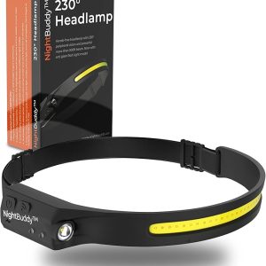 NightBuddy The Original LED Headlamp Rechargeable Flashlight for Adults Camping Essentials Backpacking Lights 4X Brighter Other Headlight Headband Lamp 5 Light Modes Hiking Gear Must Haves (Headlamp)