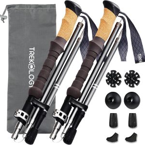 TREKOLOGY Trek-Z Cork Grip Trekking Poles – Lightweight Folding Hiking Poles, Adjustable Height, Compact Travel Design, Aircraft-Grade Aluminum Walking Sticks for Men & Women