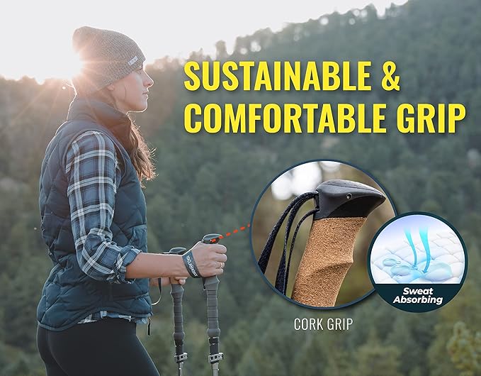 TREKOLOGY Trek-Z Cork Grip Trekking Poles – Lightweight Folding Hiking Poles, Adjustable Height, Compact Travel Design, Aircraft-Grade Aluminum Walking Sticks for Men & Women - Image 4